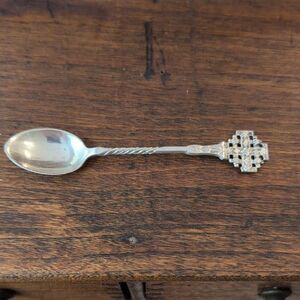 Jerusalem Silver Decorative Souvenir Jam Spoon with Jerusalem Cross Design